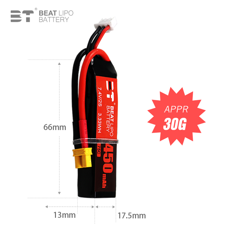 BEAT 2S 7.4V 450mAh 75C LiPo B - огляд і ціна Drone Battery Li-Ion